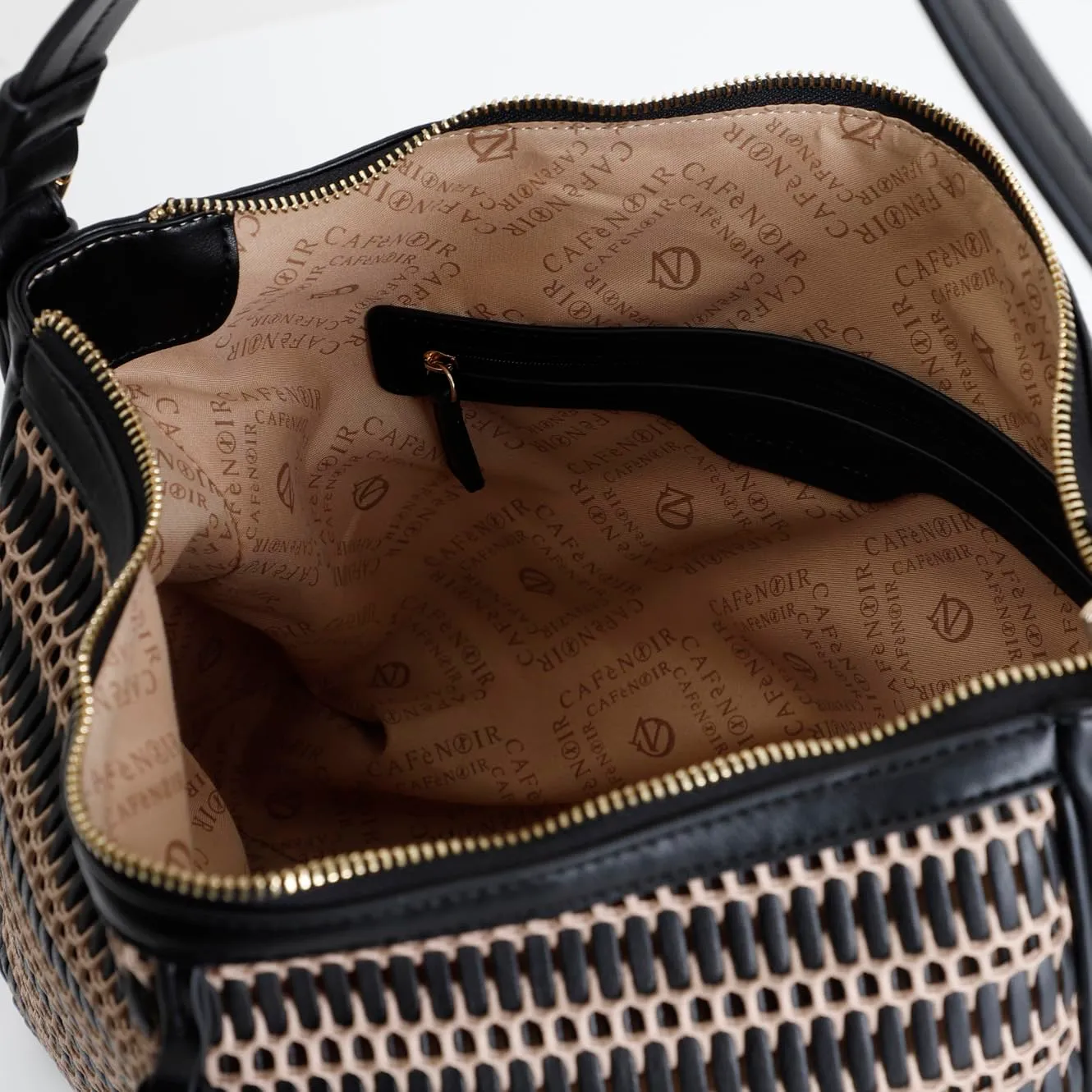 CafèNoir Shopping Rete Intrecciata Logo Nera con Zip