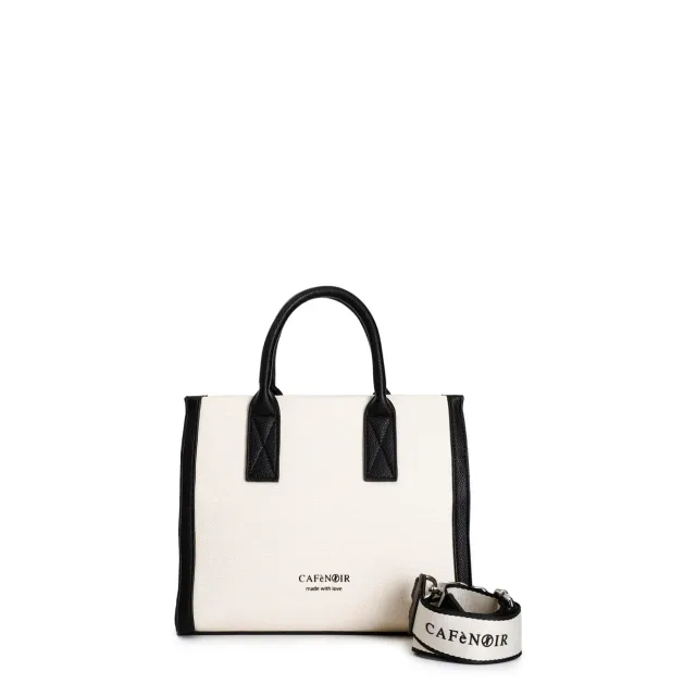 CafèNoir Borsa a Mano Canvas Profili Borsa Nera Manici