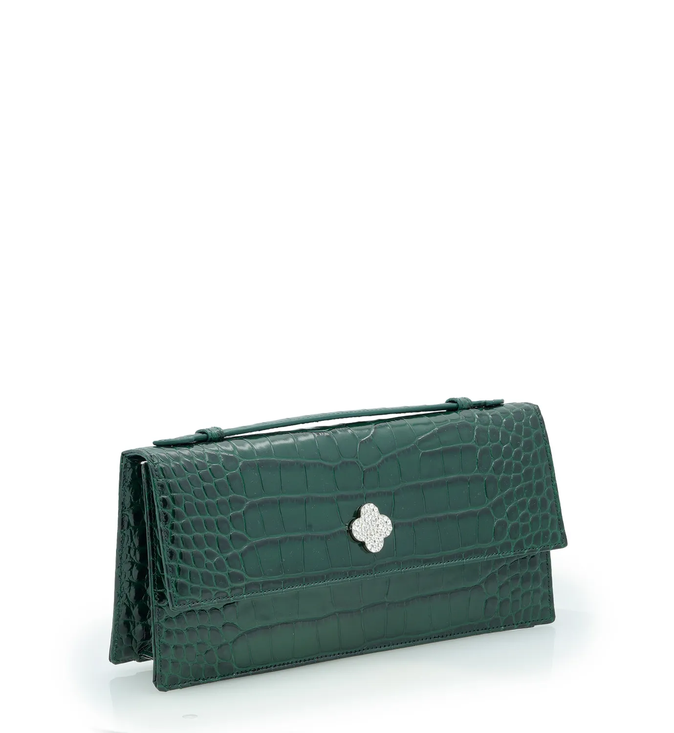 Cardinal Milano Time 22 clutch verde vitello stampa coccodrillo