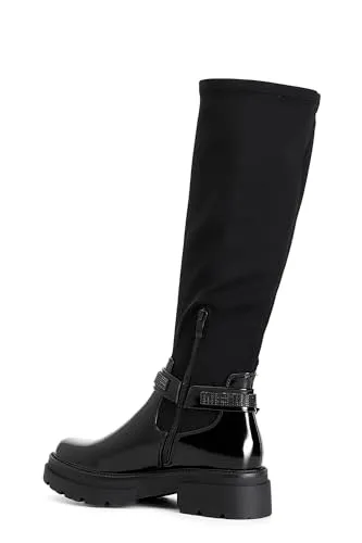 CafèNoir stivale similpelle nero elasticizzato fibbia strass