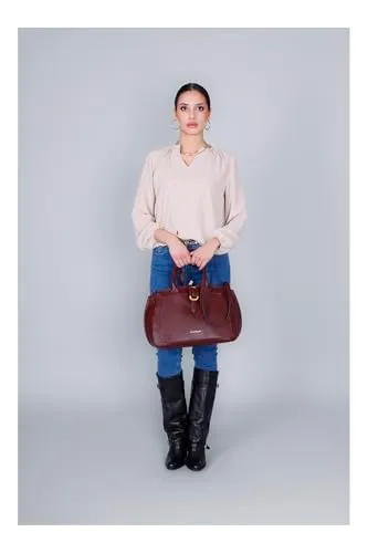 CafèNoir Borsa a Mano Saffiano Tasca Applicata Bordeaux
