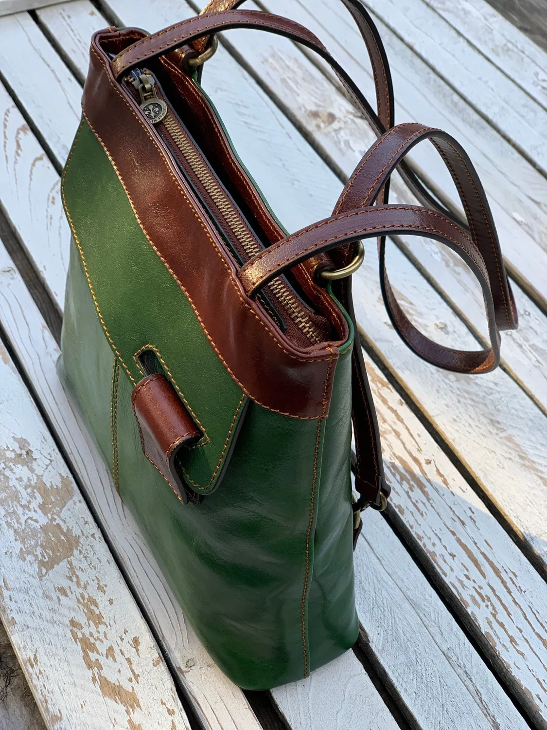 Aigin Milano borsa zainetto pelle verde 25 cm