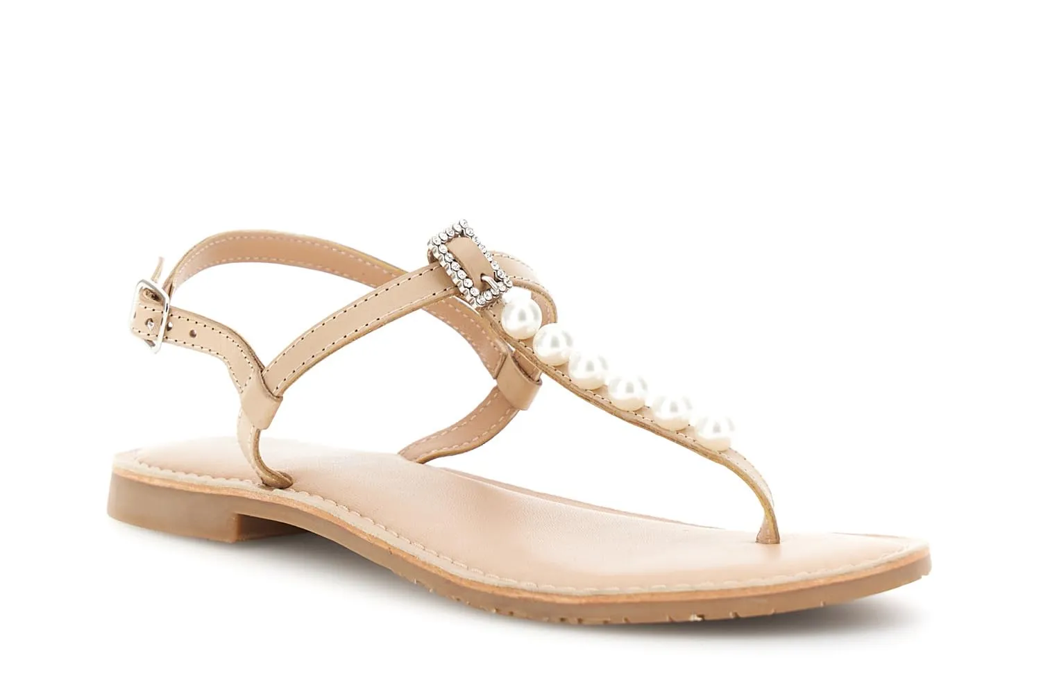 CafèNoir Sandali Infradito Flat in Pelle Fibbia Gioiello