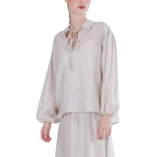 CafèNoir Blusa Arricciata Maniche Lunghe Gesso