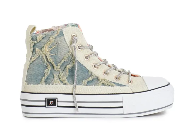 CafèNoir sneakers mid denim sfrangiato strass