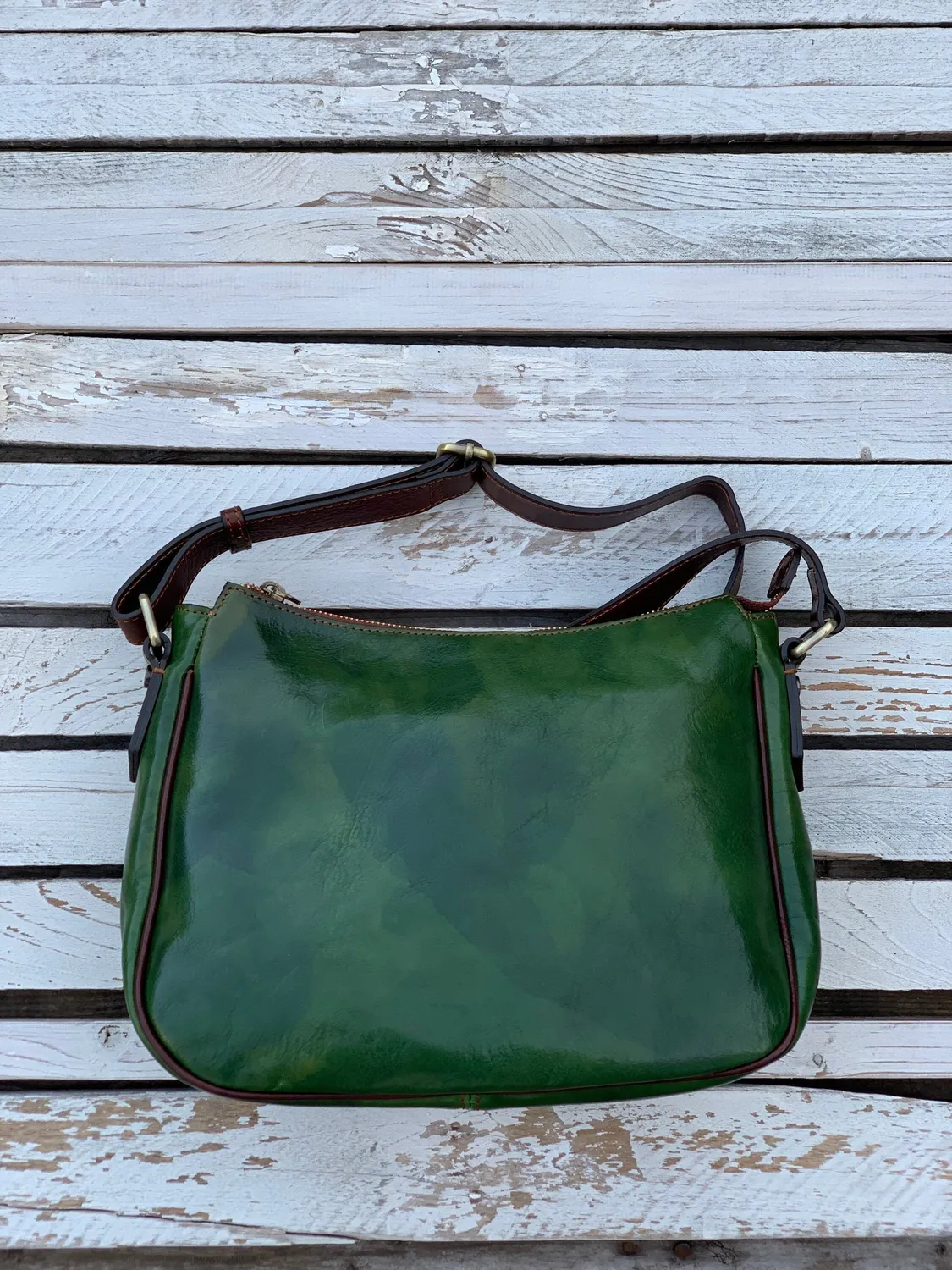 Aigin Milano Messenger borsa tracolla verde concia vegetale