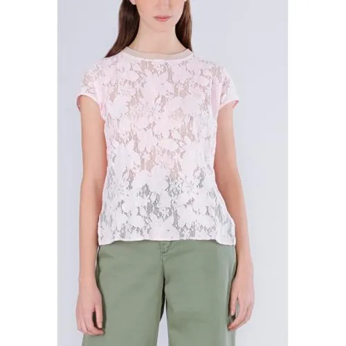 CafèNoir T-Shirt Pizzo Cotone Rosa Scollo Lurex