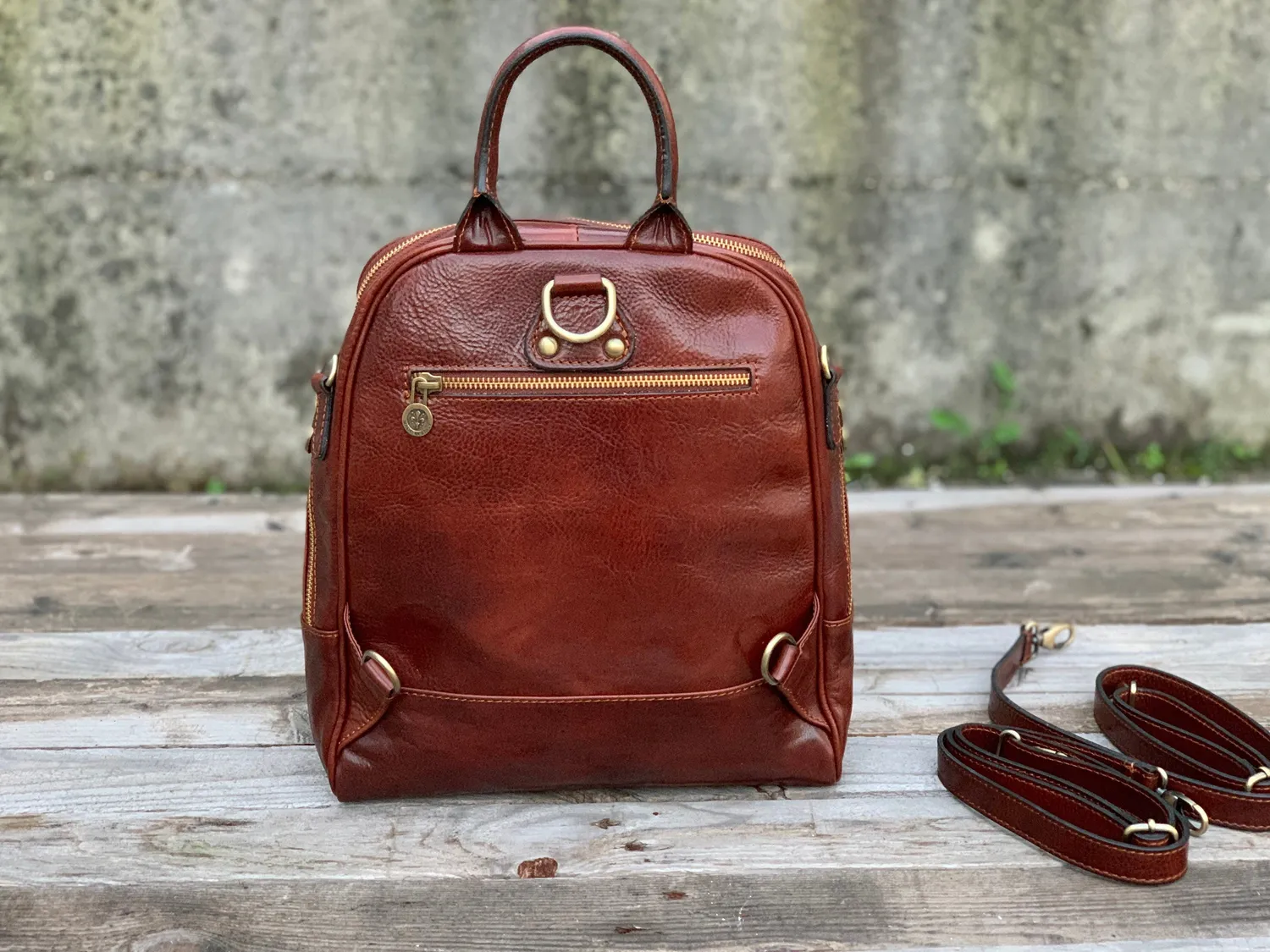 Aigin Milano Tuscany zaino pelle marrone chiaro 2 in 1