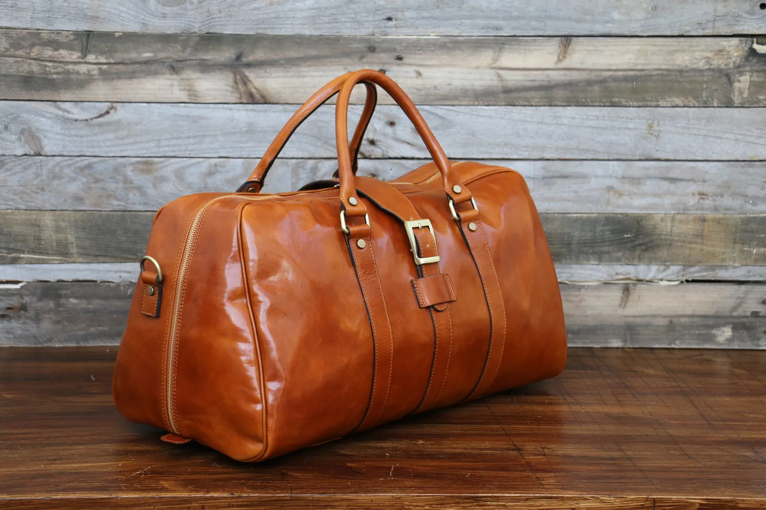 Aigin Milano borsa da viaggio pelle marrone chiaro