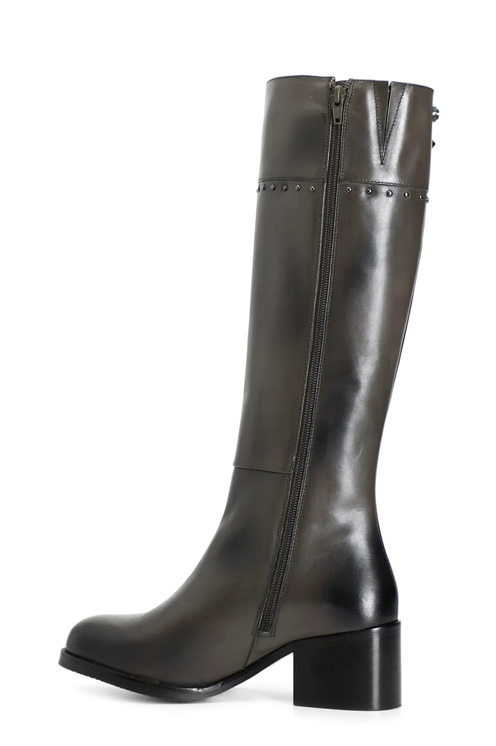 CafèNoir Stivale Pelle Fibbia Borchie Tacco 5 cm Nero