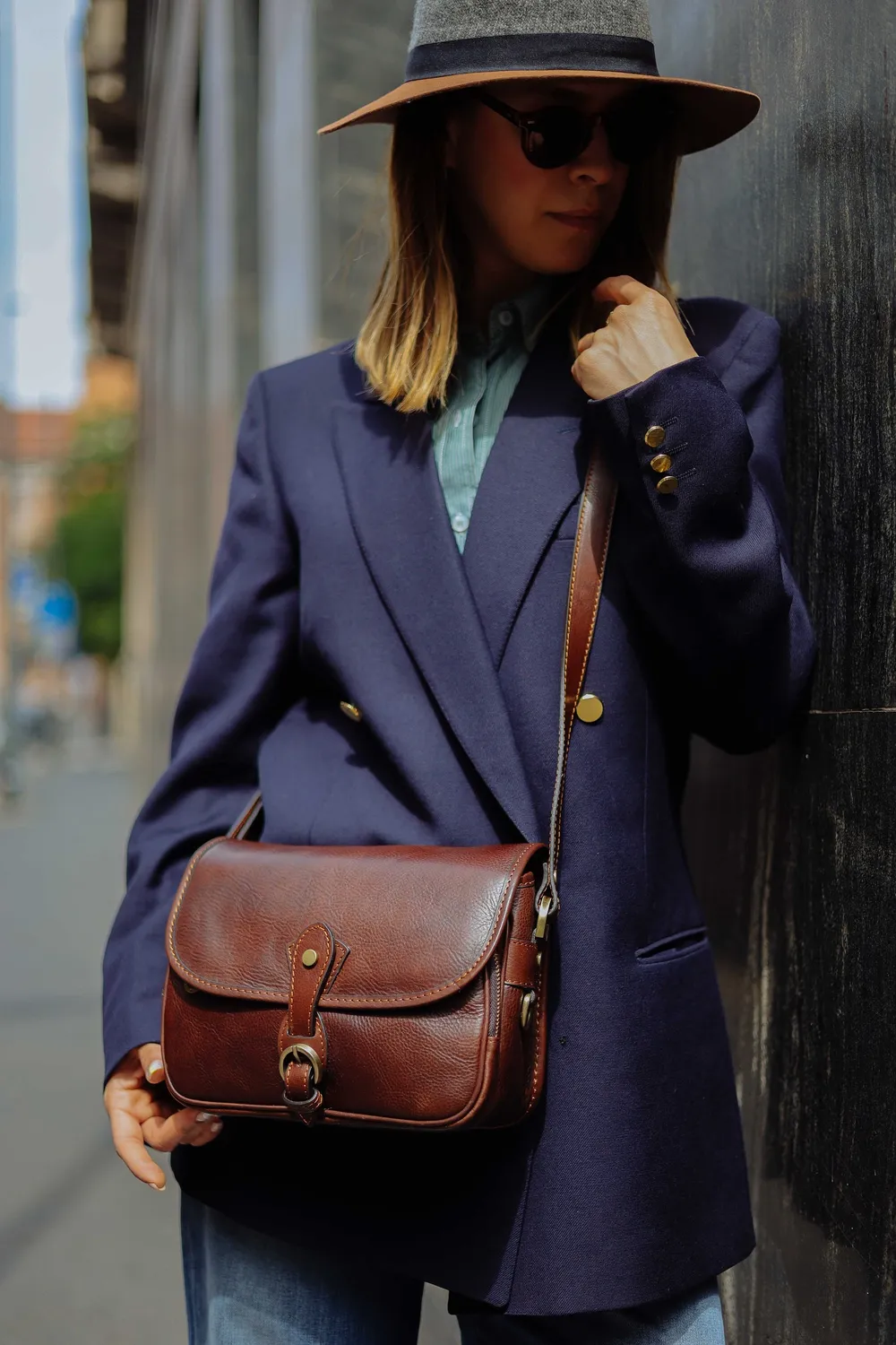 Aigin Milano Crossbody Borsa Pelle Miele Compatta