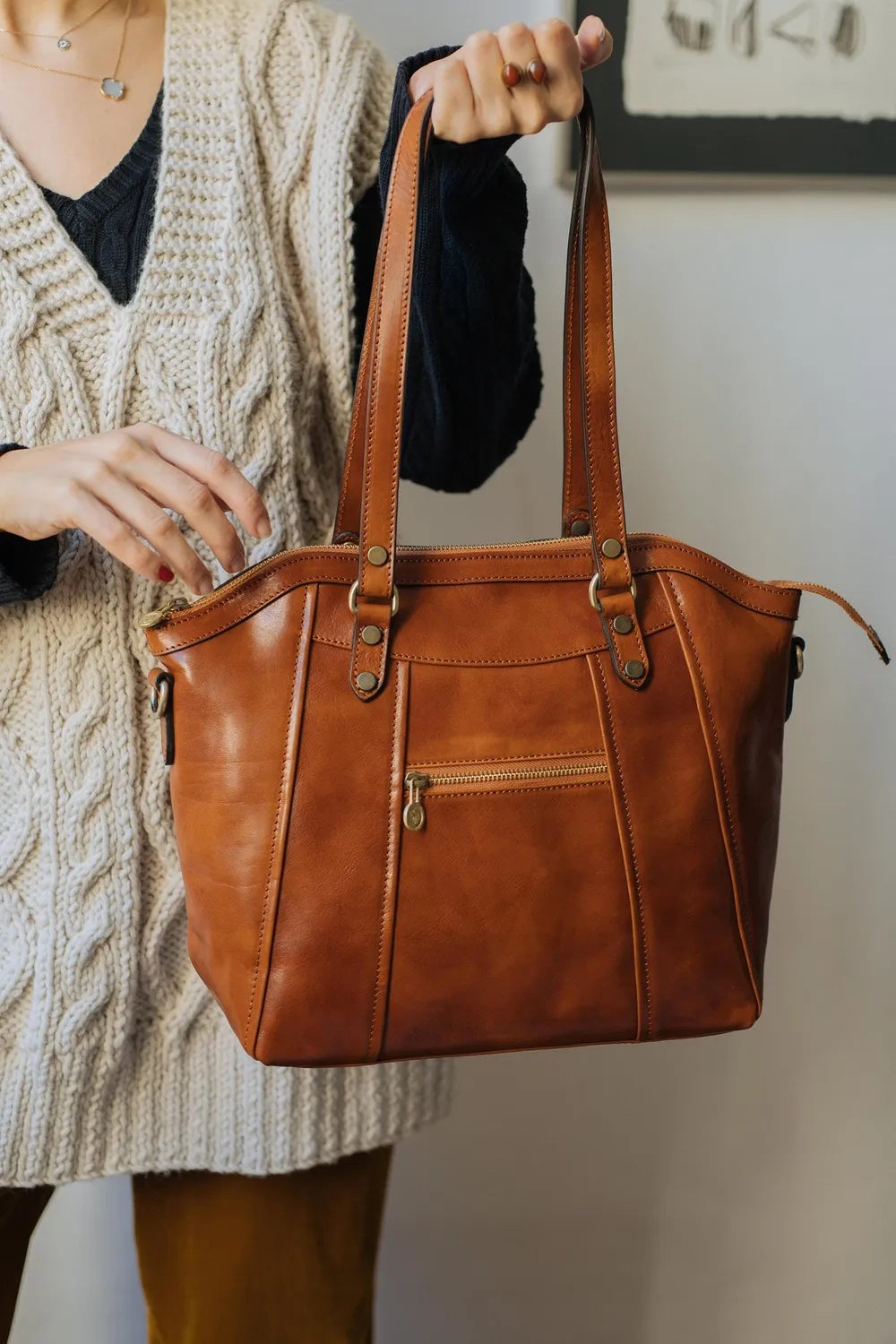 Aigin Milano Tuscany tote pelle marrone conciata vegetale