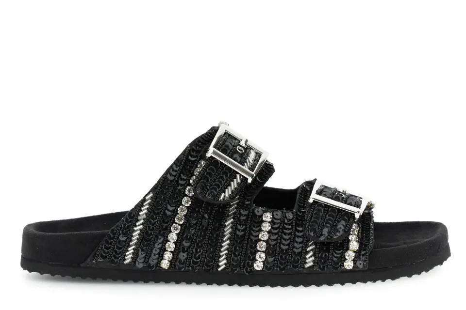 CafèNoir Ciabatta Donna Nero Doppia Fibbia Strass 39