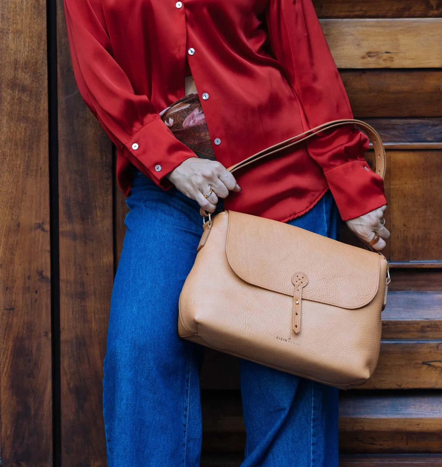 Aigin Milano Borsa Tracolla Pelle Miele Cross-Body