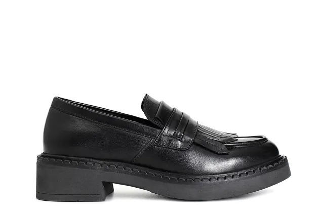 CafèNoir Mocassino Donna con Frangia Nero Tacco 50 mm