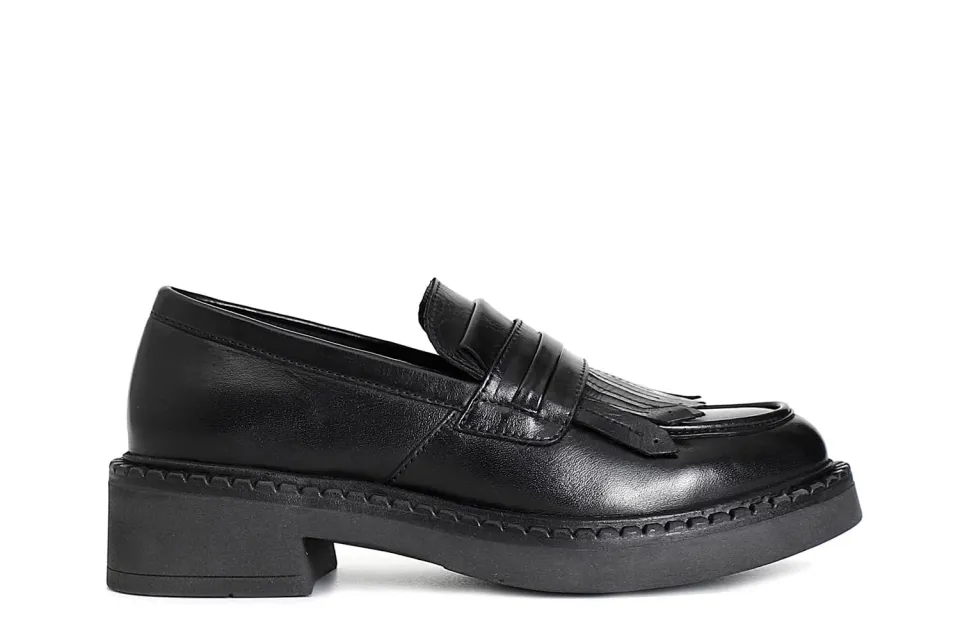CafèNoir Mocassino Donna con Frangia Nero Tacco 50 mm