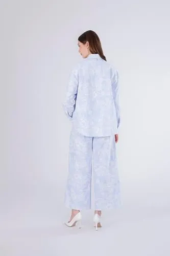 CafèNoir Camicia Over Rigata Donna Celeste S ricamata