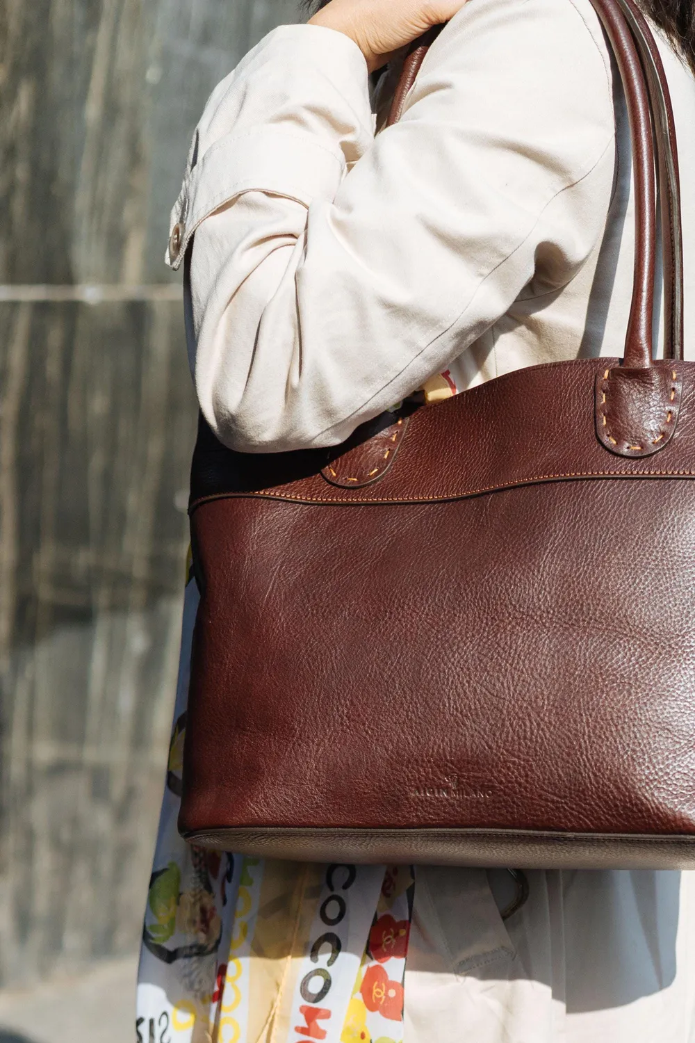 Aigin Milano Handmade Tote Borsa Pelle Naturale Tracolla