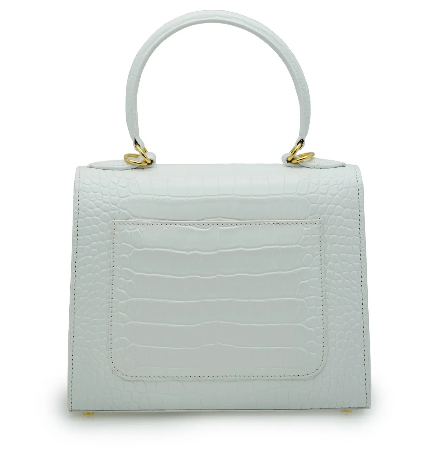 Cardinal Milano First Lady Borsa Pelle Vitello Bianco Stampa Coccodrillo
