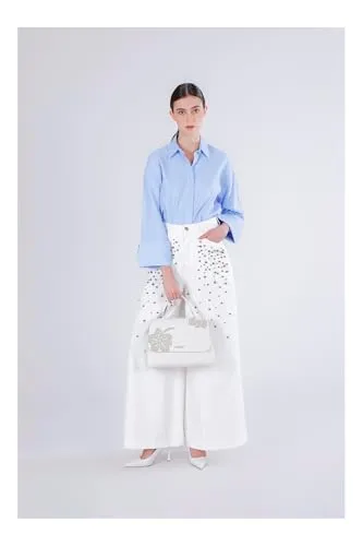 CafèNoir Borsa Mano Donna Effetto Pelle Avorio Fiori