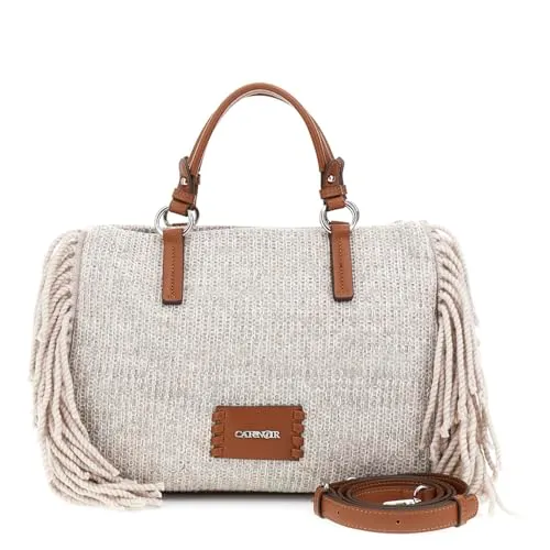 CafèNoir Borsa Mano Maglia Beige con Frange Lana