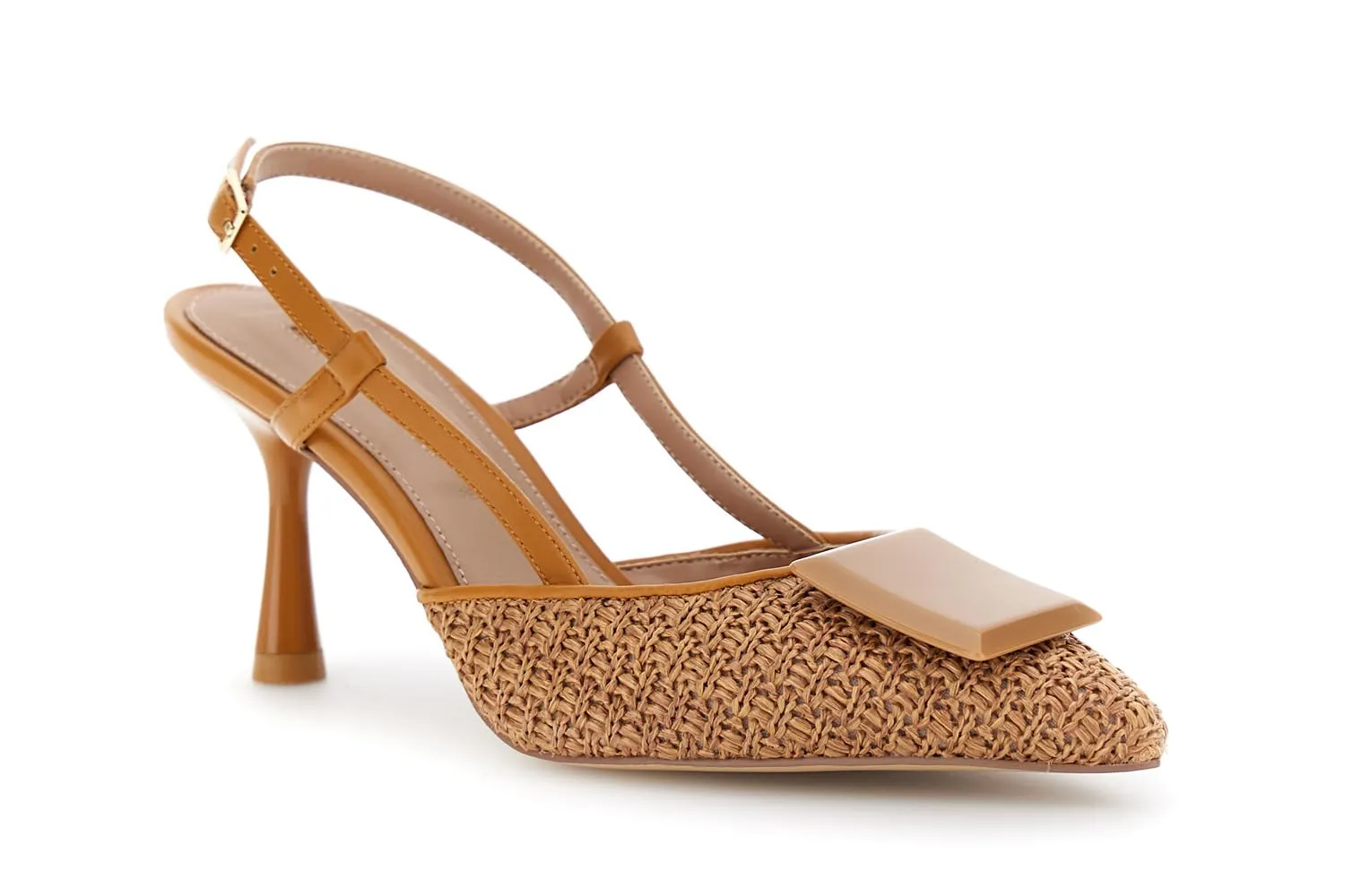 CafèNoir Slingback Effetto Rafia Décolleté Cuoio Tacco 8 cm