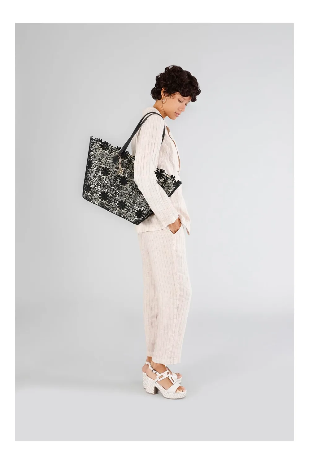 CafèNoir Shopping Pizzo Borsa con Charm Metallo