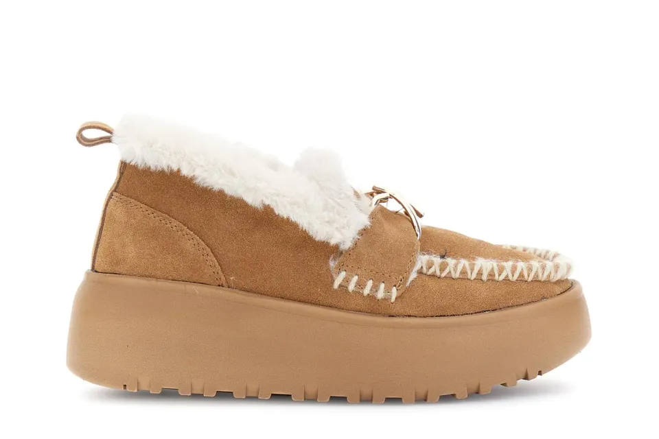 CafèNoir Mocassini pelle scamosciata cuoio platform