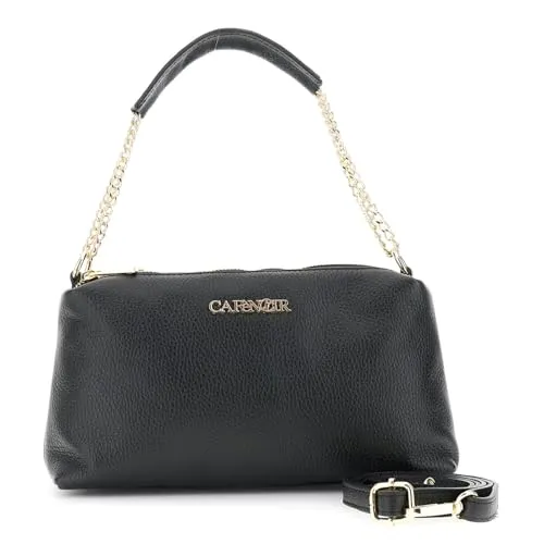CafèNoir Camera Bag Pelle Martellata Nera con Catena