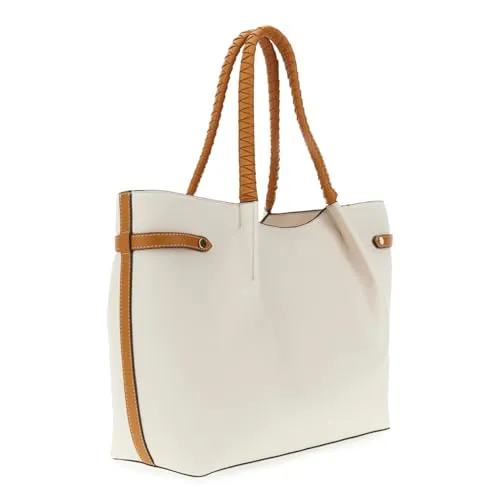 CafèNoir Pieghe shopping bag panna/cuoio effetto pelle