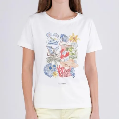 CafèNoir T-Shirt Stampa Estiva maglietta donna off white cotone
