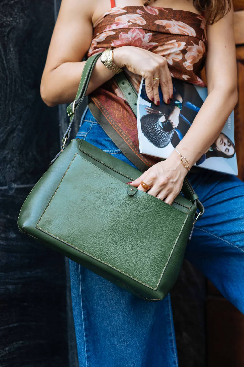 Aigin Milano Borsa in Pelle Miele Tracolla 34 cm