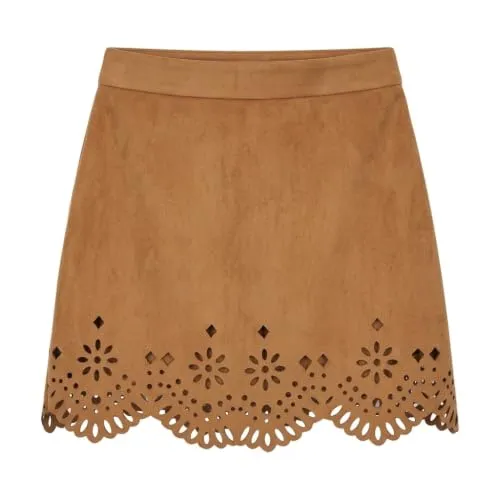 CafèNoir Gonna Ecosuede Orlo Laserato Tabacco M