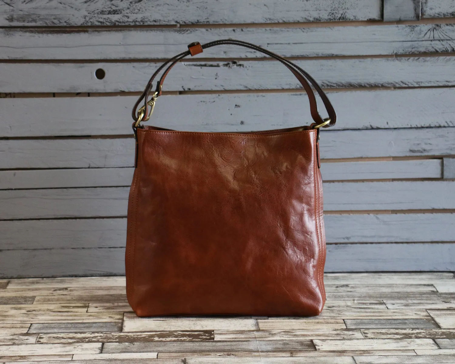 Aigin Milano Borsa Tote in Pelle Marrone Chiaro con zip