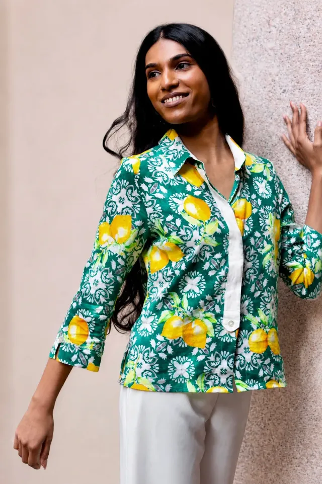 Figus stampa Amalfi Limoni camicia bianca lino 44