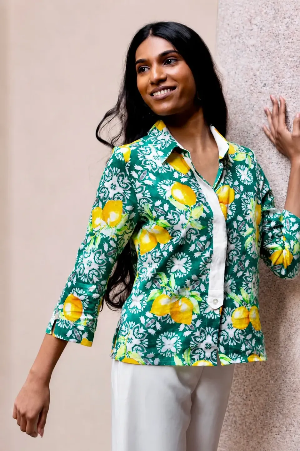 Figus stampa Amalfi Limoni camicia bianca lino 44
