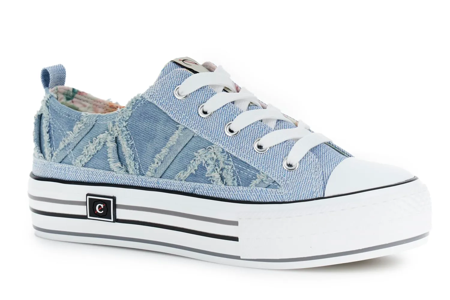 CafèNoir Sneakers Donna Jeans 39 Denim Sfrangiato 4cm