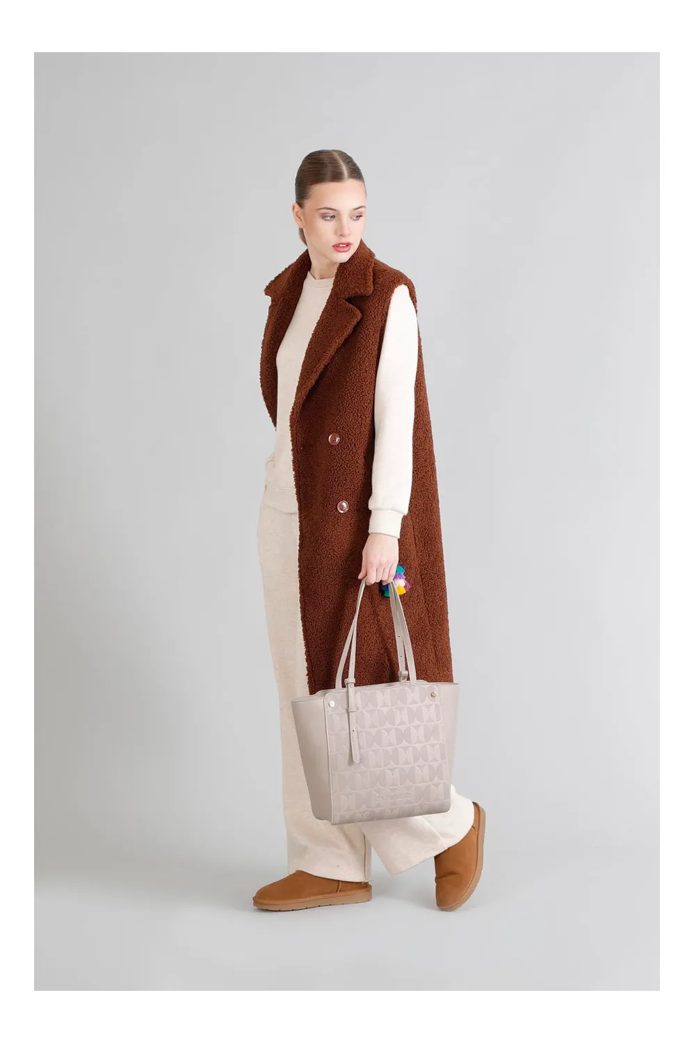 CafèNoir shopping logo embossed taupe rigida zip