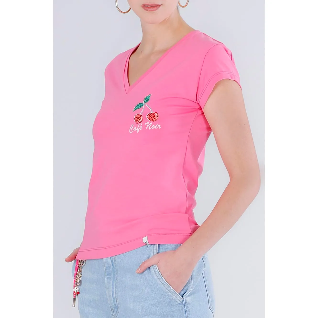 CafèNoir T-Shirt Ciliegia Scollo V Maglia Bubble Gum M