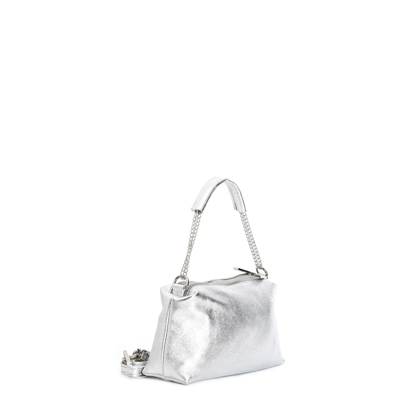 CafèNoir Camera Bag Donna Argento Pelle Metallizzata Catena