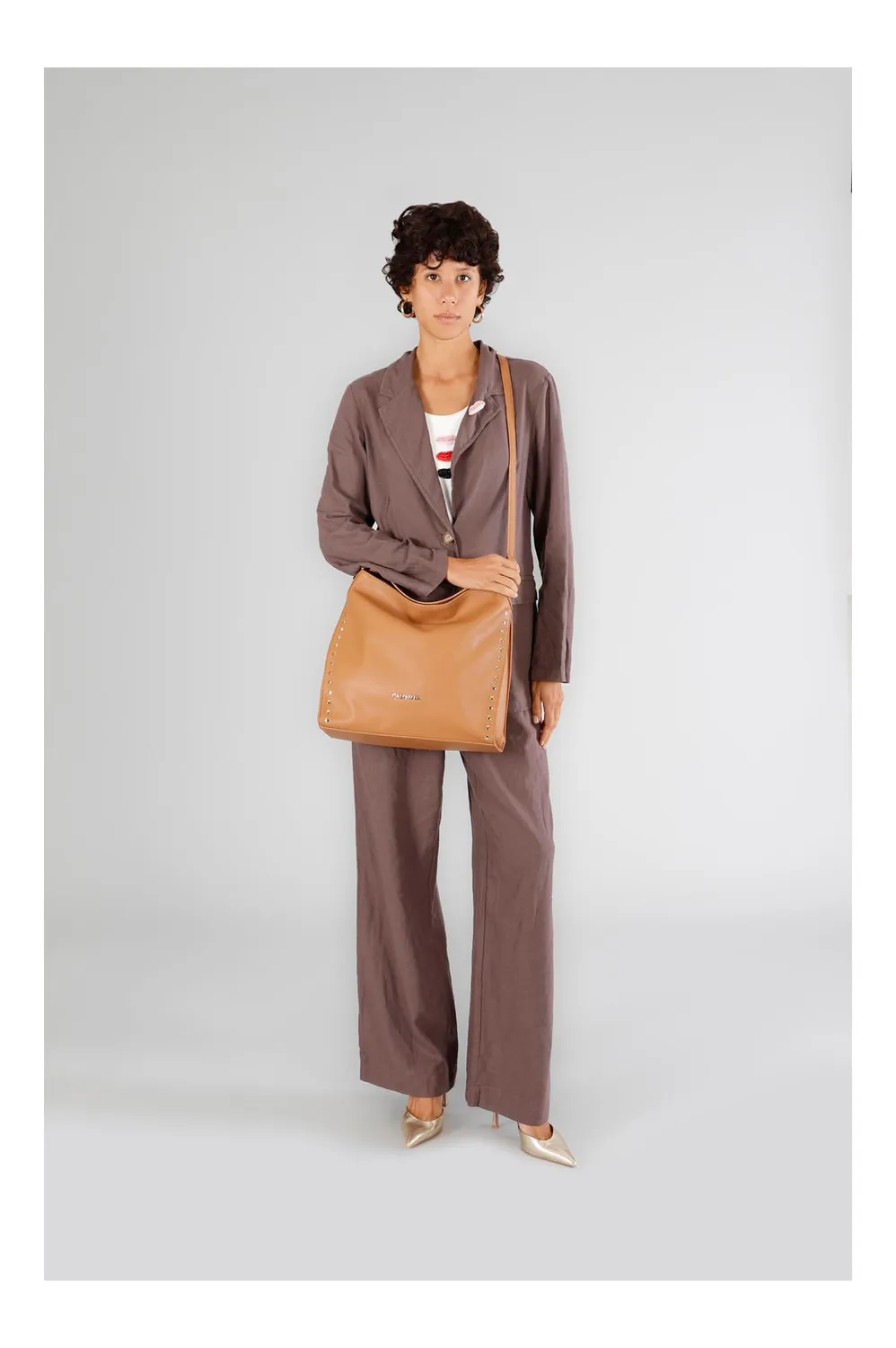 CafèNoir Sacca Morbida Rivetti Marrone Onesize Metallo