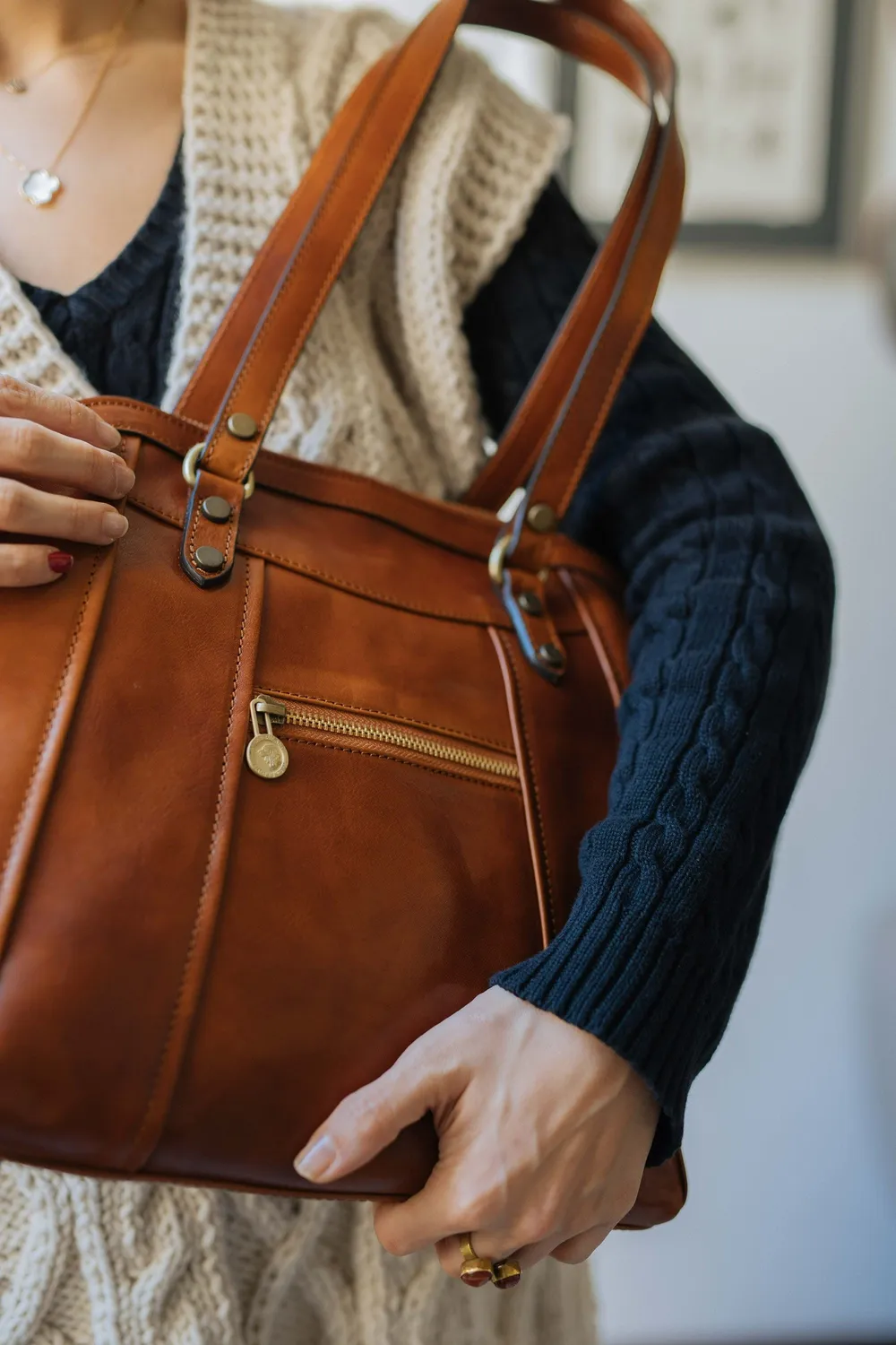 Aigin Milano Tuscany tote pelle marrone conciata vegetale