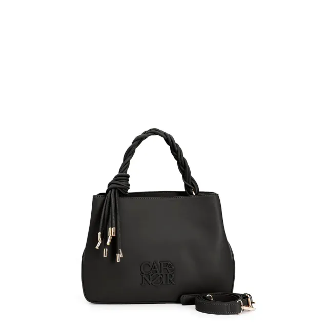 CafèNoir Borsa a Mano Manico Intrecciato Nero con Tracolla