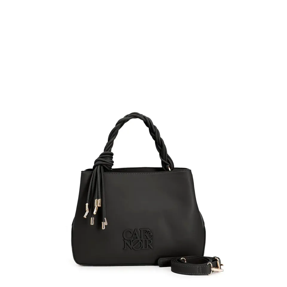 CafèNoir Borsa a Mano Manico Intrecciato Nero con Tracolla