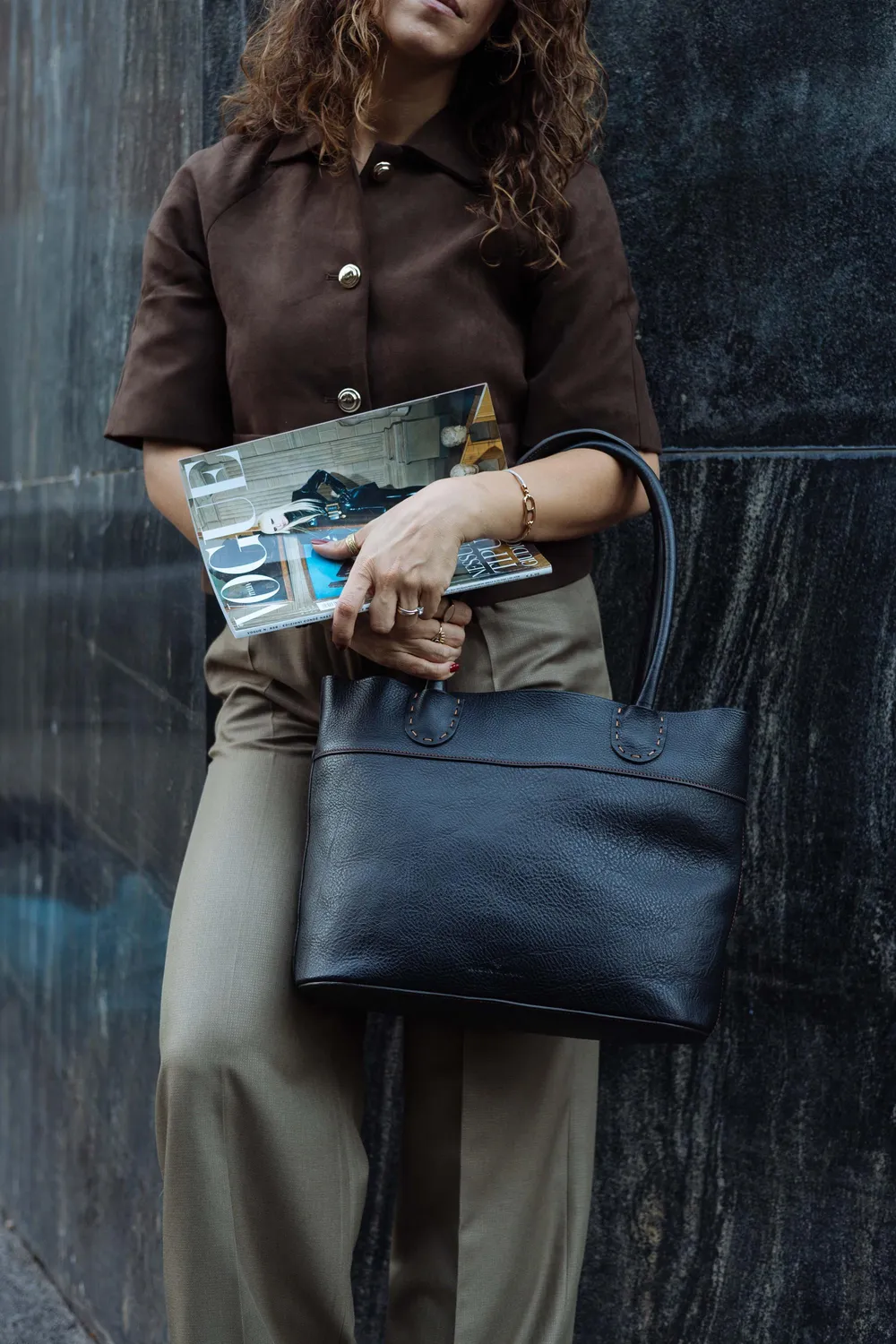 Aigin Milano tote borsa spalla pelle marrone 40cm