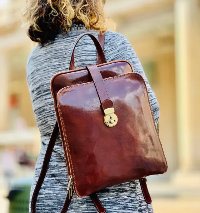 Aigin Milano Leather Backpack zaino marrone chiaro pelle