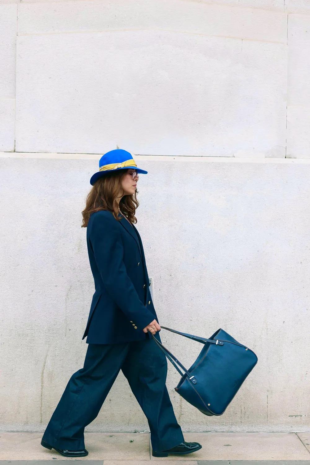 Aigin Milano Borsa Everyday in Pelle Blu pieno fiore
