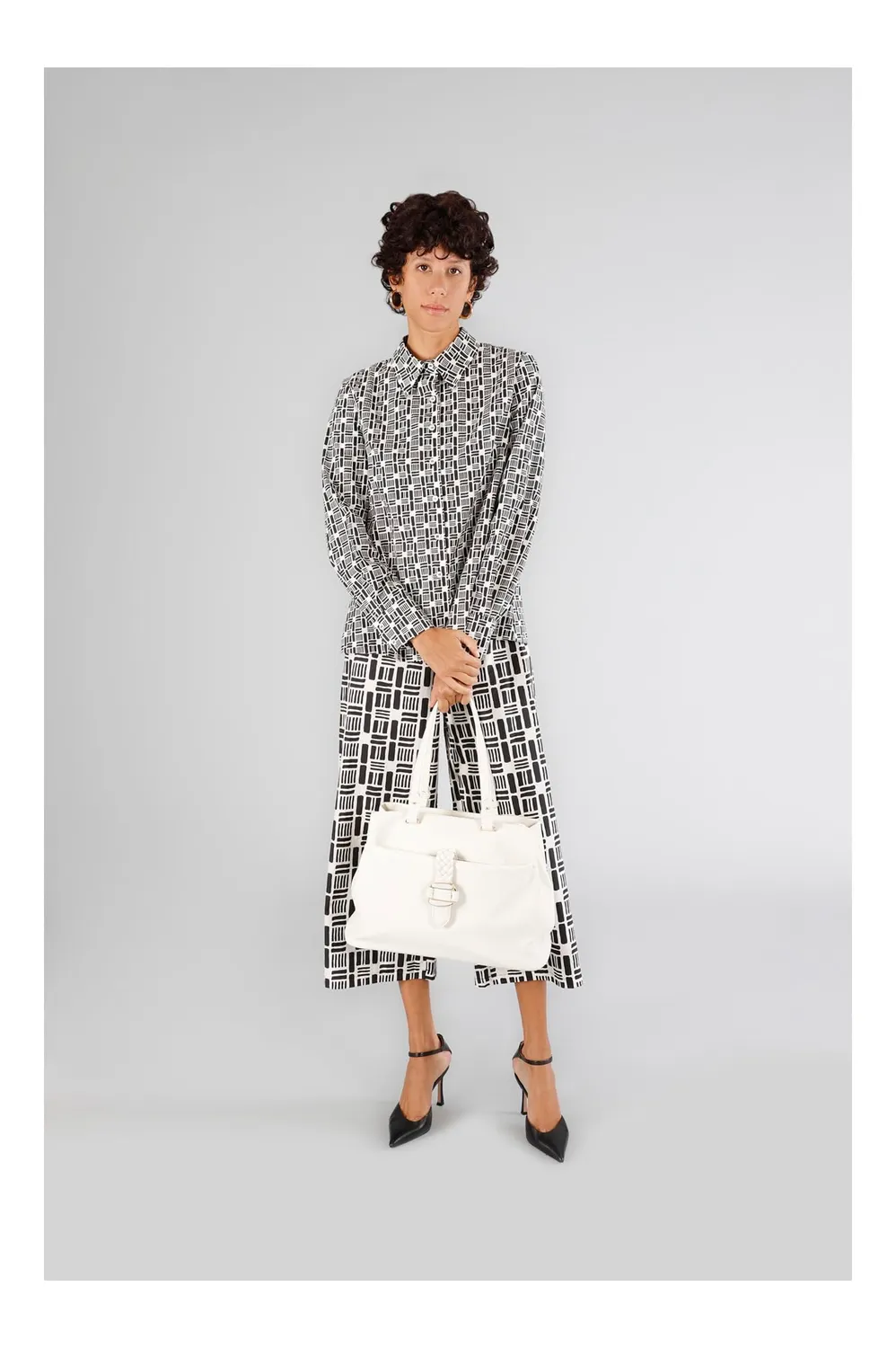 CafèNoir Treccia Metallo Shopping Bag Bianca Morbida