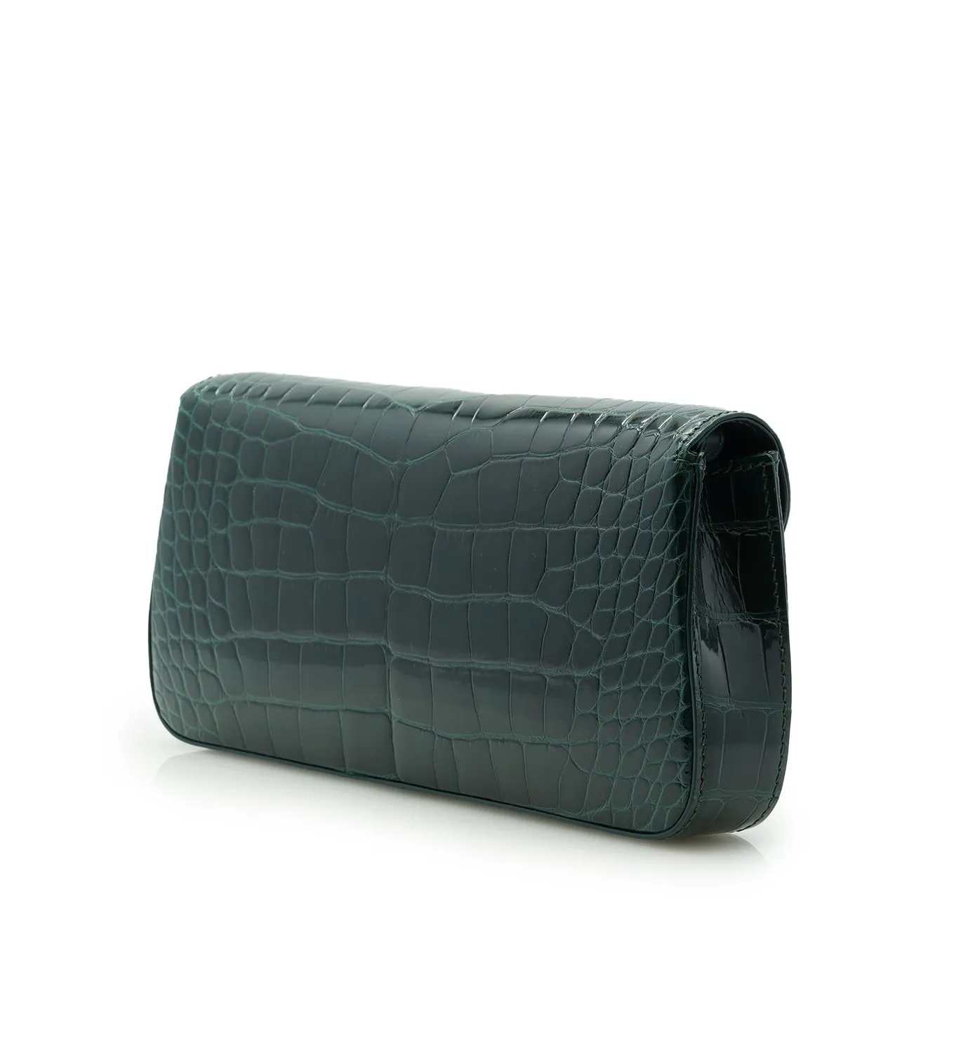 Cardinal Milano Time 21 Dark Green clutch alligatore lucido
