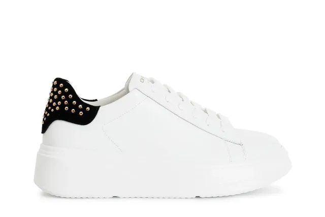 CafèNoir Sneakers Donna Pelle Bianco/Nero Tallone Laminato